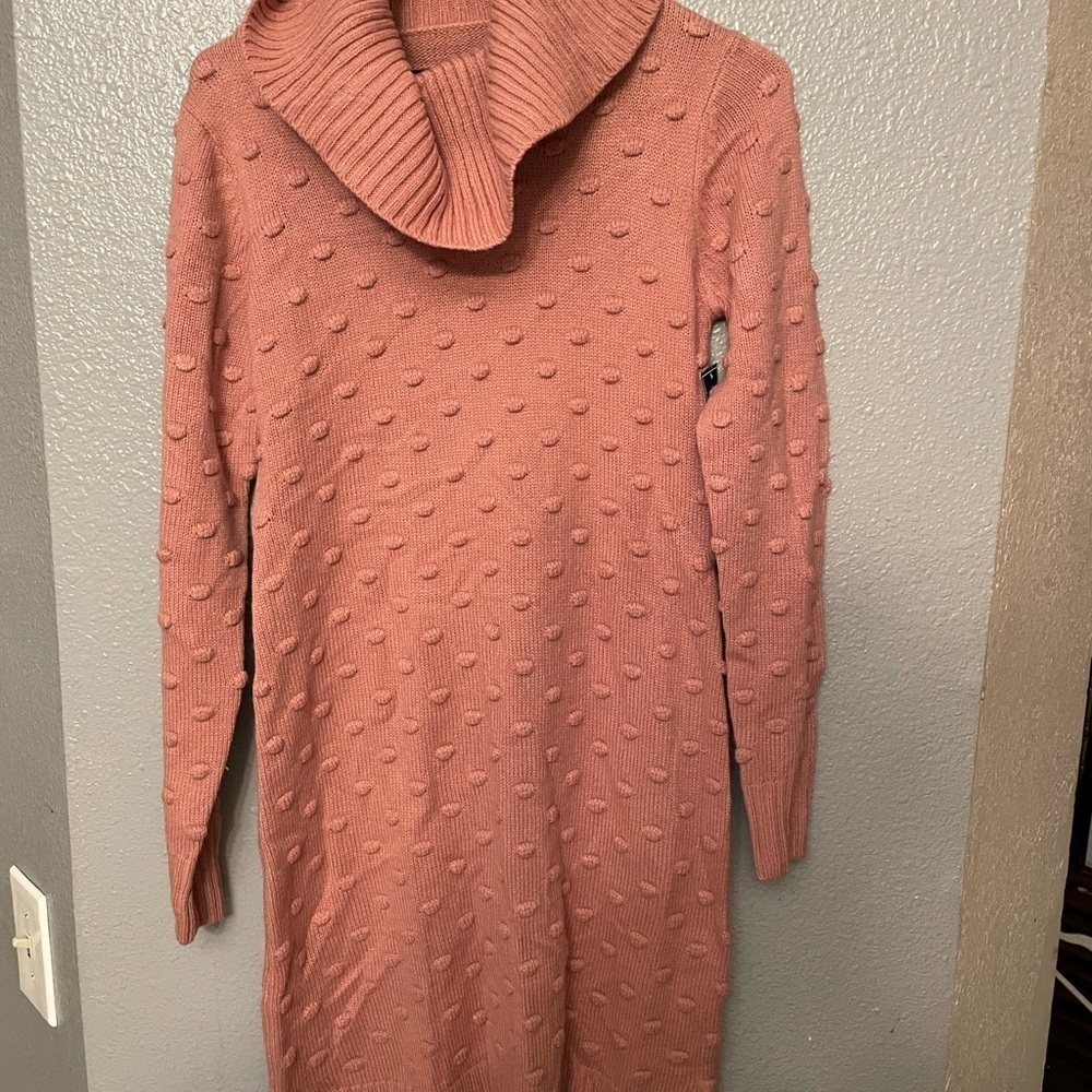 Jessica Howard pink polka dot sweater dress with cowl neck - Picture 2 of 6